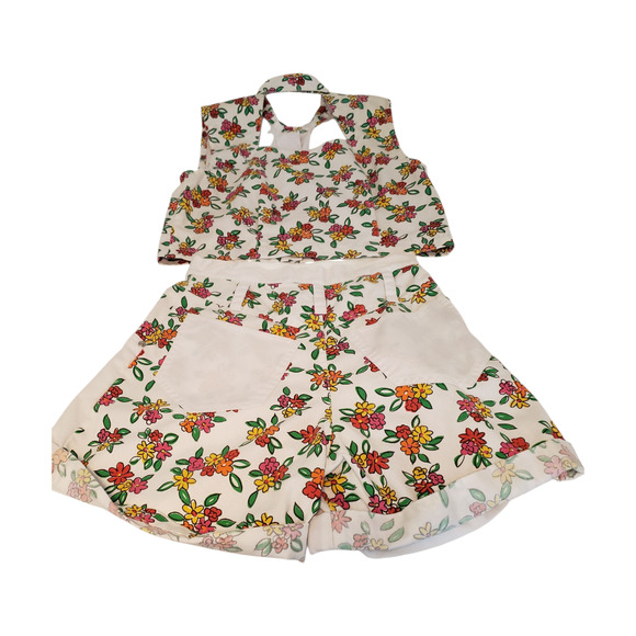 Floral 2 Piece Set Floral Sleeveless Button Top & High Waist Shorts sz 14 Girls - Picture 7 of 16